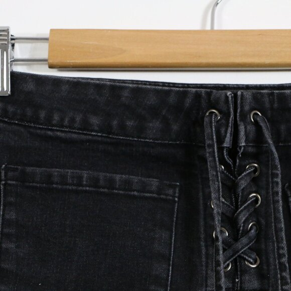 *LIRX Black Lace Up Front Denim Shorts - Picture 4 of 5